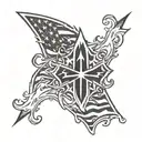 fire, american flag, maltese cross tattoo design idea