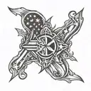 fire, american flag, maltese cross tattoo design idea