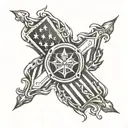 fire, american flag, maltese cross tattoo design idea