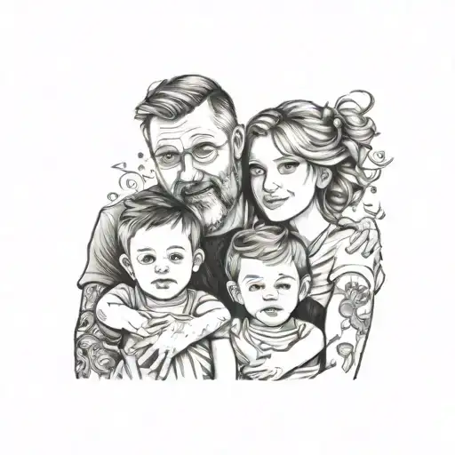 dad and son and daughter tattoo design idea