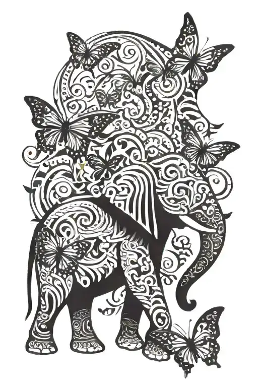 elephant and butterfly tattoo design idea