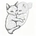 a black and a white cat are hugging each other symbolizing love tattoo design idea