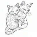 a black and a white cat are hugging each other symbolizing love tattoo design idea