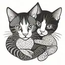 a black and a white cat are hugging each other symbolizing love tattoo design idea