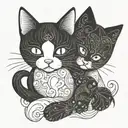 a black and a white cat are hugging each other symbolizing love tattoo design idea