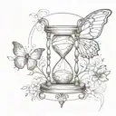 An hourglass with butterfly wings, symbolizing change and transformation, in a sketch style tattoo design idea