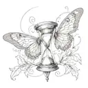 An hourglass with butterfly wings, symbolizing change and transformation, in a sketch style tattoo design idea