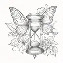 An hourglass with butterfly wings, symbolizing change and transformation, in a sketch style tattoo design idea