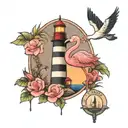 flamingo and lighthouse surrounded tattoo design idea