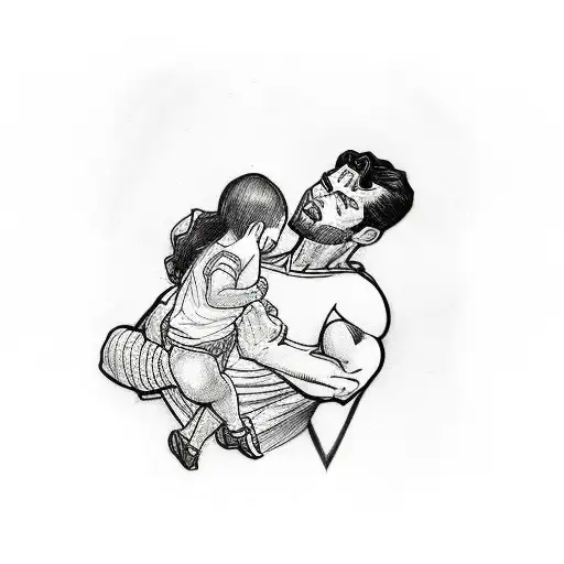 tattoo of Superman carrying daughter in his arms tattoo design idea