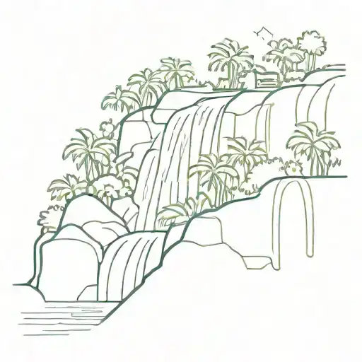 waterfall line drawing in the jungle landscape tattoo design idea