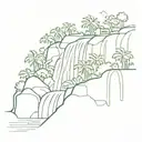 waterfall line drawing in the jungle landscape tattoo design idea