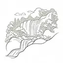 waterfall line drawing in the jungle landscape tattoo design idea