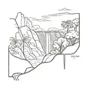 waterfall line drawing in the jungle landscape tattoo design idea