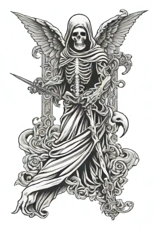 elegant holy death protecting my life tattoo design idea