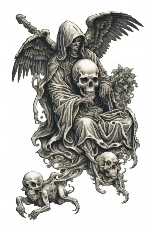 elegant holy death protecting my life tattoo design idea