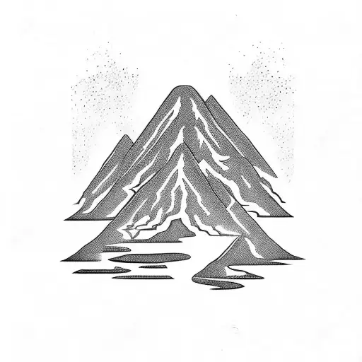 two asimetrical volcanoes with trees Nd roots tattoo design idea