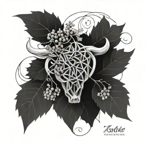 geometric bull grape vines binary code flowing tattoo design idea