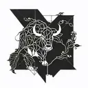 geometric bull grape vines binary code flowing tattoo design idea