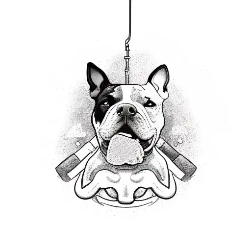 Combine elements of gym worship and caring by depicting a government employee helping a wounded American Bully dog in a new-school style tattoo tattoo design idea