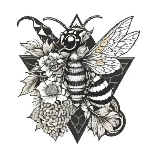 dragon, bumble bee, december birth flower, october birth flower, march birth flower, triangle tattoo design idea
