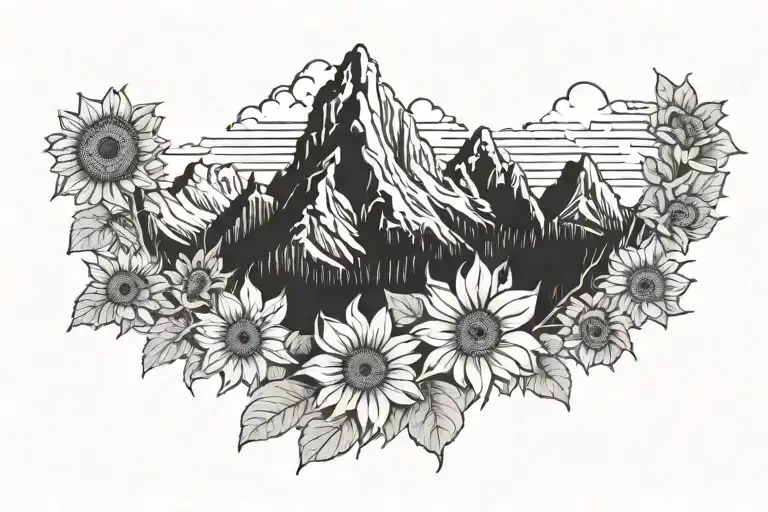tetons with sunflowers tattoo design idea