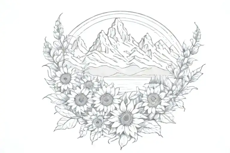 tetons with sunflowers tattoo design idea