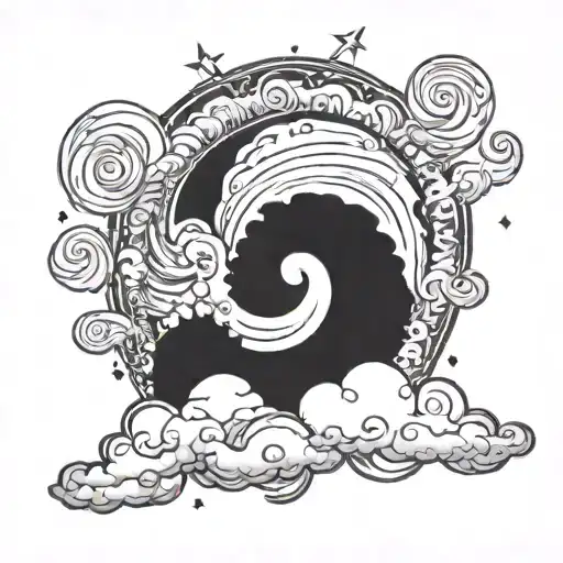 A guiding star rising through clouds that look like curly hair tattoo design idea