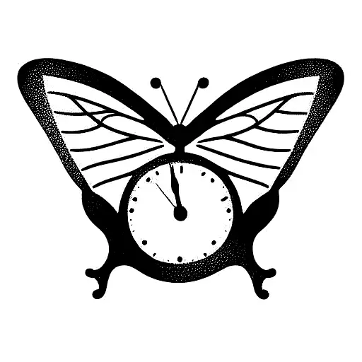 clock butterfly tattoo design idea