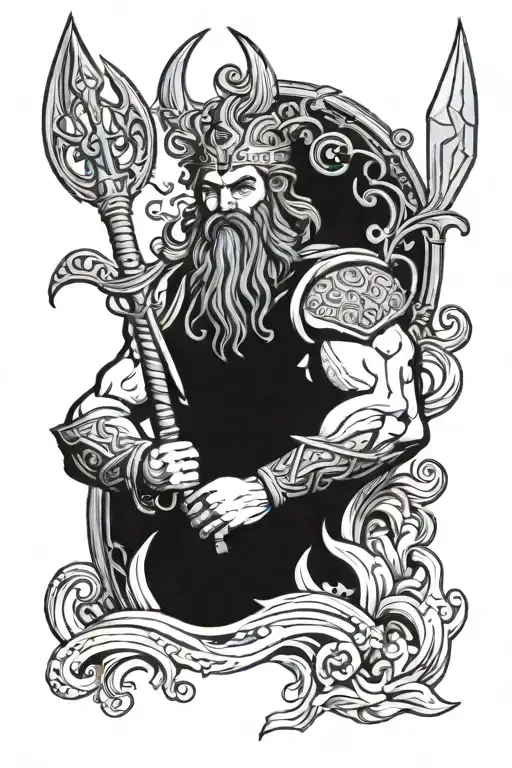 Poseidon holding a trident tattoo design idea