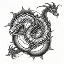sun moon dragon snake tattoo design idea