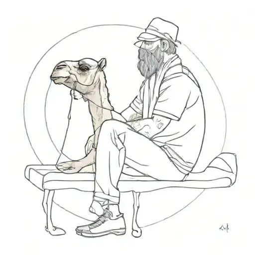 camel with a man sitting on it with his face covered tattoo design idea