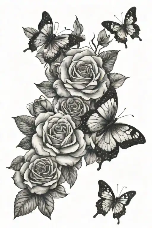 roses and butterflies tattoo design idea
