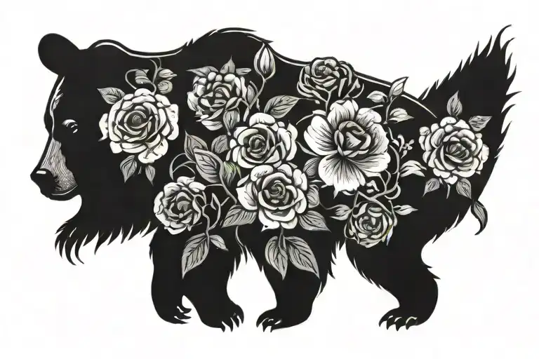 bear dad son flower blooming flowers tattoo design idea