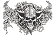 viking, shieldwall, skulls surrounded tattoo design idea