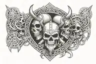 viking, shieldwall, skulls surrounded tattoo design idea