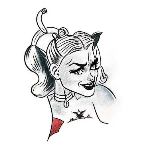 Harley Quinn, 40s pinup tattoo design idea