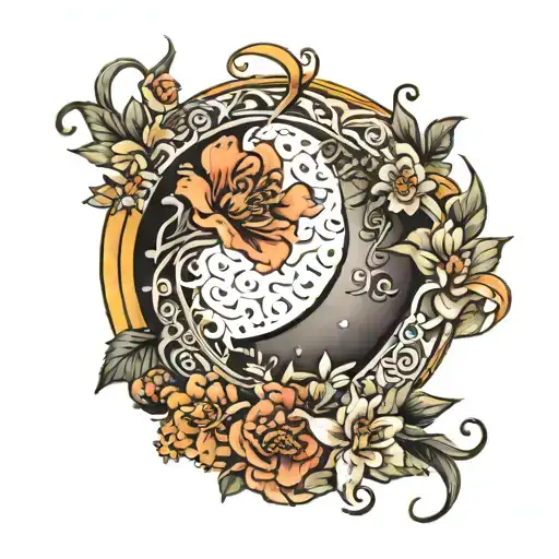 crescent moon filled with flowers tattoo design idea