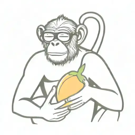 monkey holding a mango with sunglasses tattoo design idea