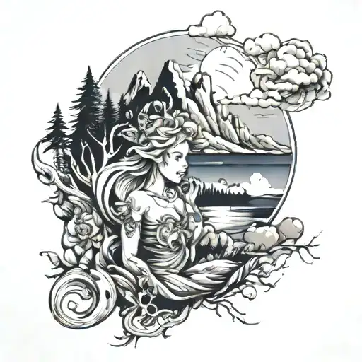 mountains swam in lady lake cried for Father Times Sake  tattoo design idea