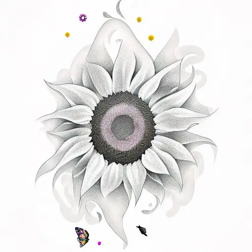 half sunflower fused with butterfly abstract tattoo tattoo design idea