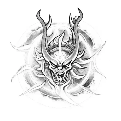 zodiac sign Virgo but it's engulfed in flames with devil horns tattoo design idea