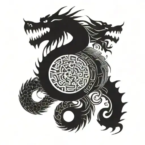 A yin and yang symbol morphing into a dragon's tail, symbolizing balance and strength tattoo design idea