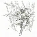 Ninja demon sneaking through a bamboo forest at night tattoo design idea