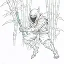 Ninja demon sneaking through a bamboo forest at night tattoo design idea