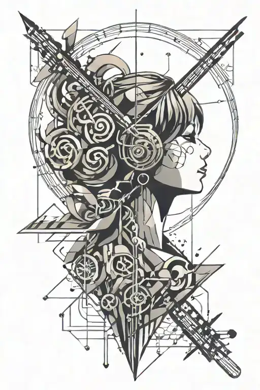 anime character surrounded my music notes tattoo design idea