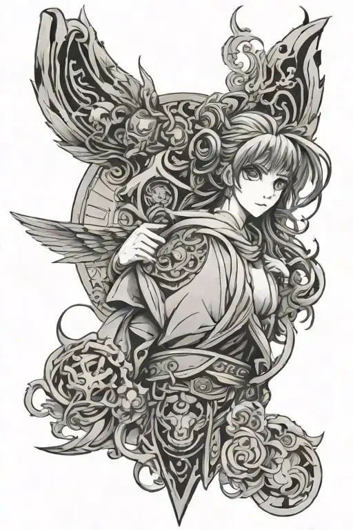 anime character and iran  tattoo design idea