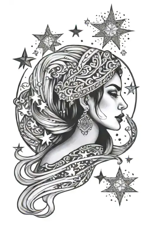 iranian girl in sky filled with stars tattoo design idea