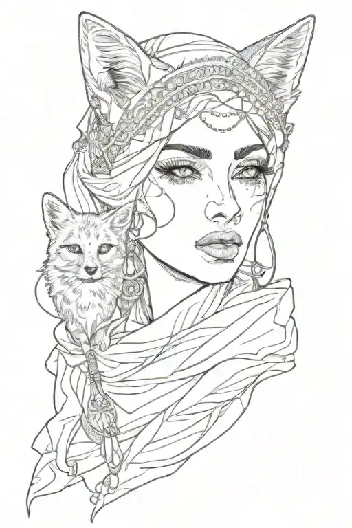 iranian girl in fox looking ahead tattoo design idea