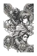 anime character and iran  tattoo design idea